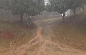 ground before dry creek bed installation