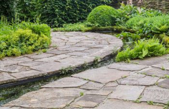 A landscaped garden with hardscapes.